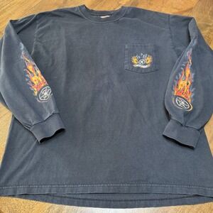 Vintage Y2K 2005 Harley Davidson Pocket Long Sleeve Shirts With Flames Large